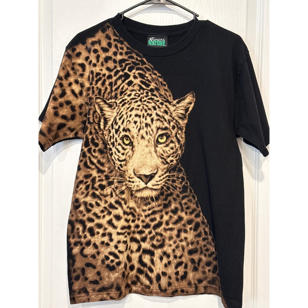 Vintage 90s Radical Nature Black Leopard Print Graphic T Shirt Size Medium